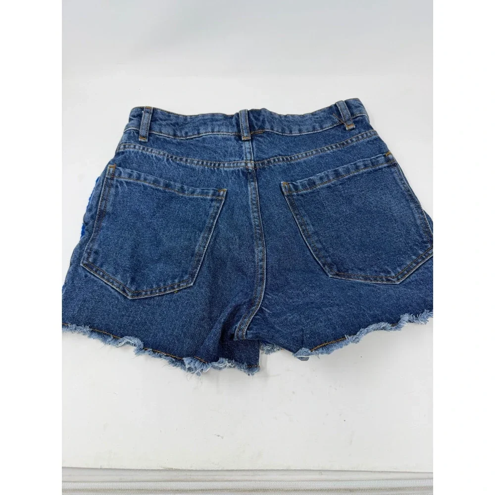 Farm Rio Anthropologie Ultra High Rise Crochet Denim Shorts Patchwork Size 28‎